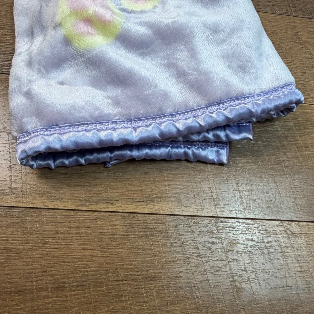 Springmaid Baby Purple Bunny Floral Satin Trim Plush Fleece Blanket 30x44